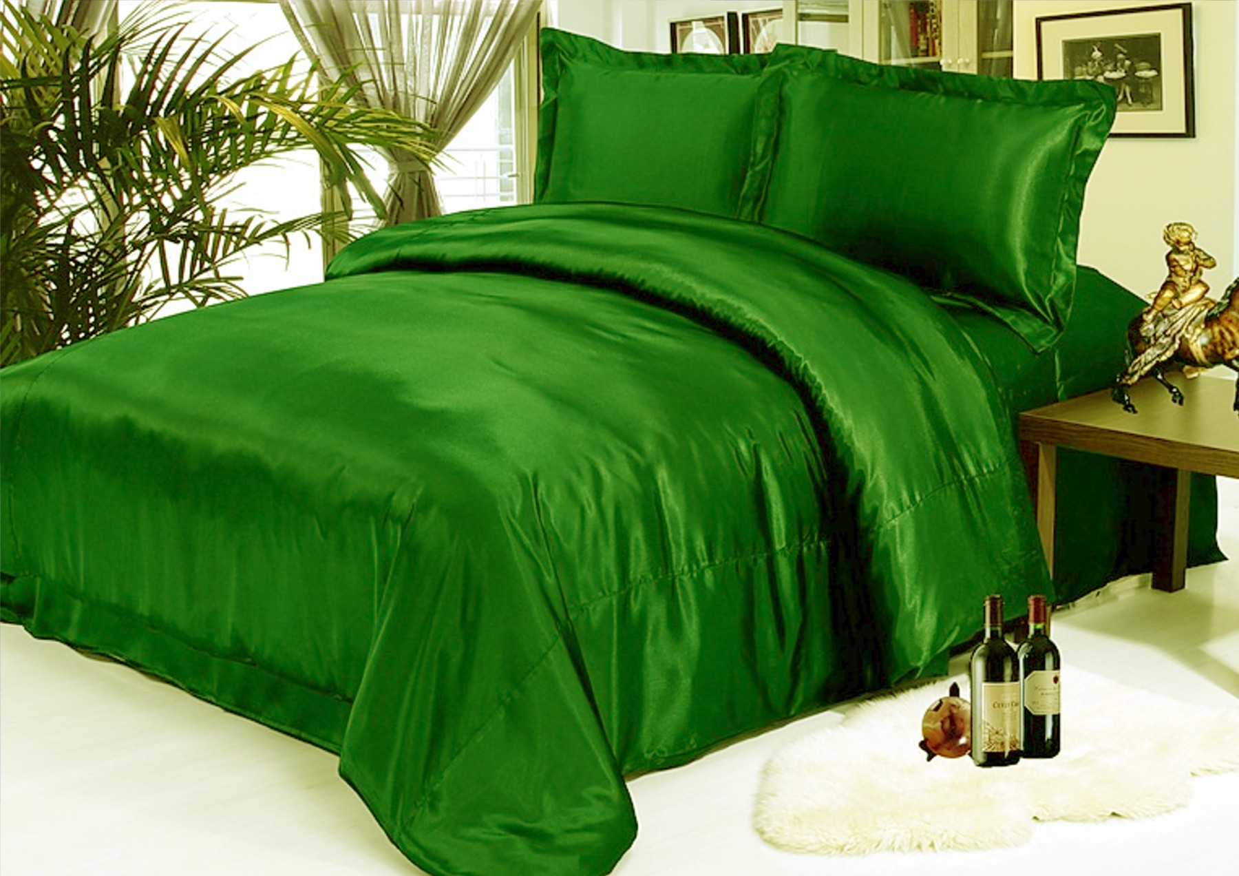Зеленое постельное белье из атласа  ...