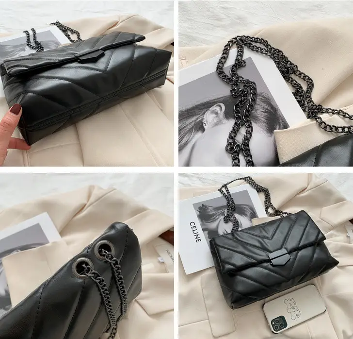Жіноча стильна чорна сумка з еко-шкіри на ланцюжку ...