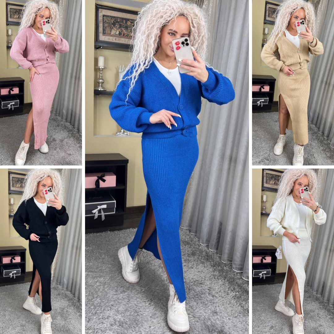 Костюм женский вязанный с юбкой Милый дом