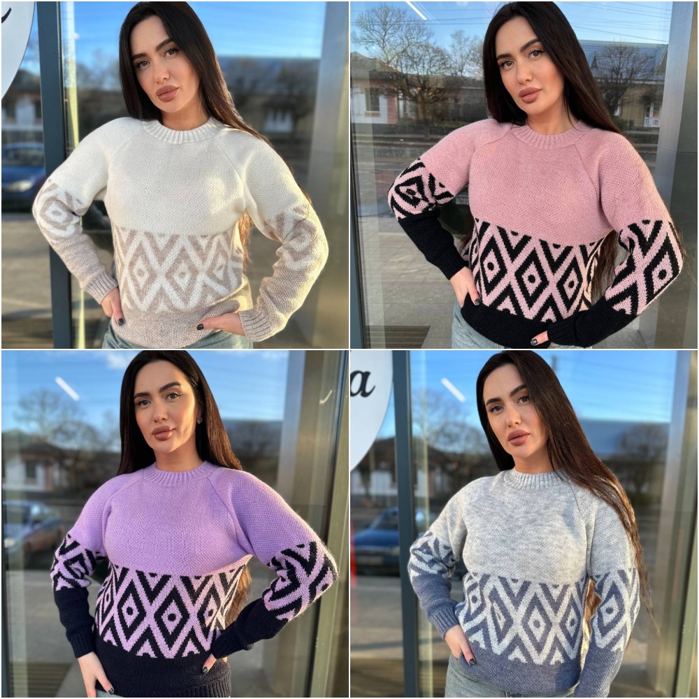 вязаный свитер,тёплый женский свитер с узором Милый дом