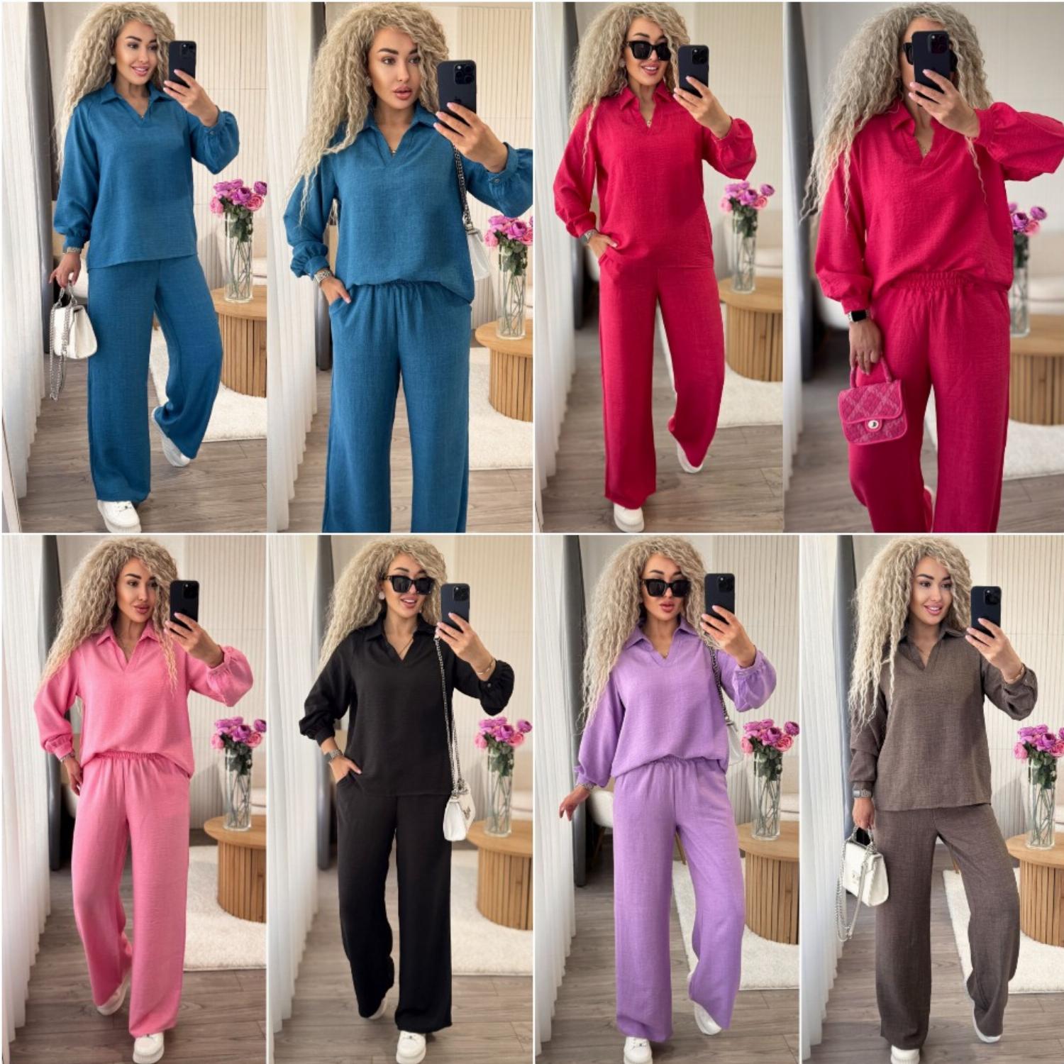 Костюм женский стильный со штанами и рубашкой из льна Милый дом