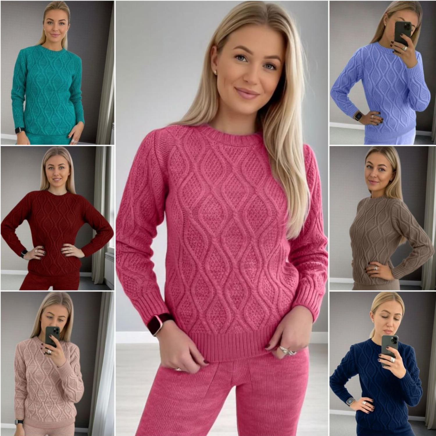 Теплый женский свитер с красивым уз ...