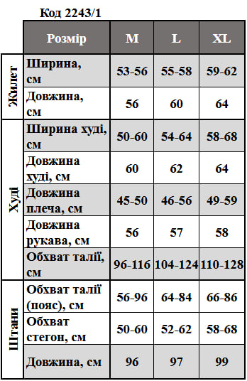 Таблица размеров