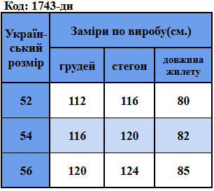 Таблица размеров