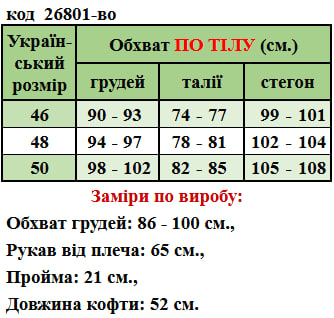 Таблица размеров