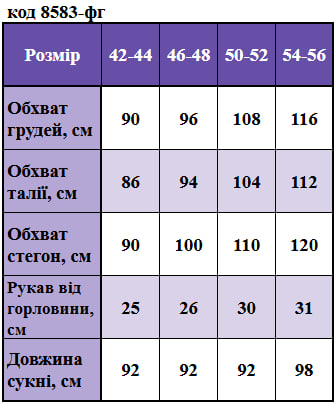 Таблица размеров