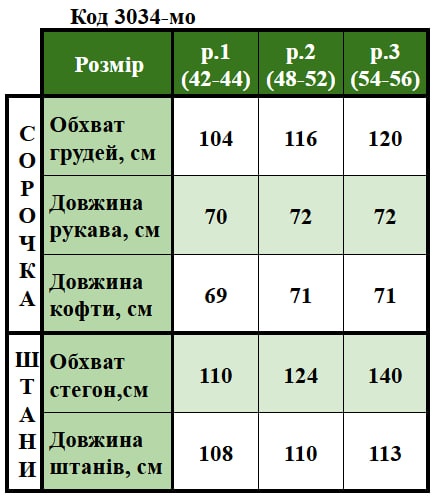 Таблица размеров
