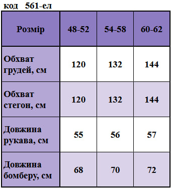 Таблица размеров