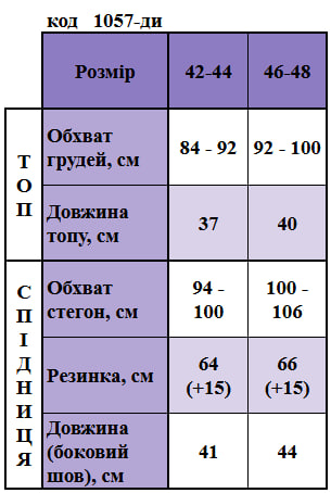 Таблица размеров