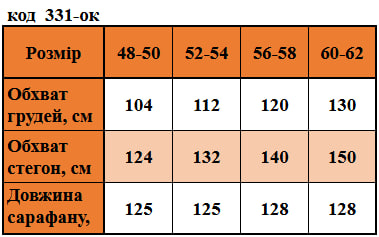 Таблица размеров
