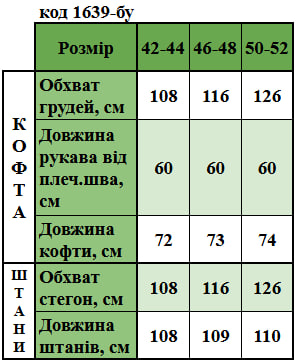 Таблица размеров