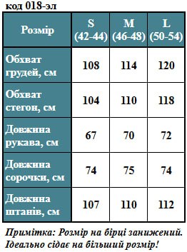 Таблица размеров