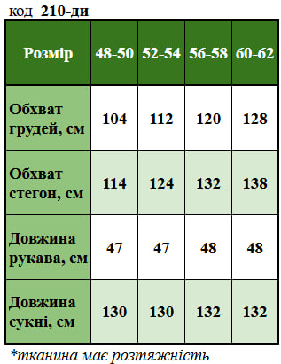 Таблица размеров