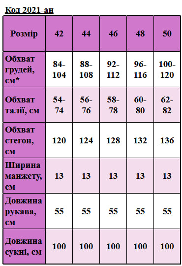Таблица размеров