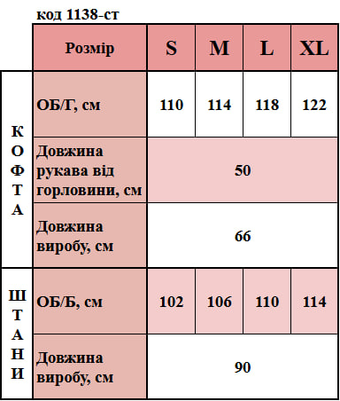 Таблица размеров