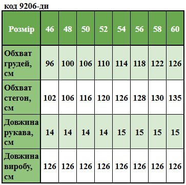 Таблица размеров