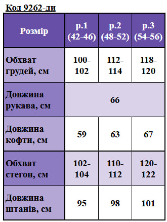 Таблица размеров