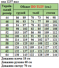 Таблица размеров