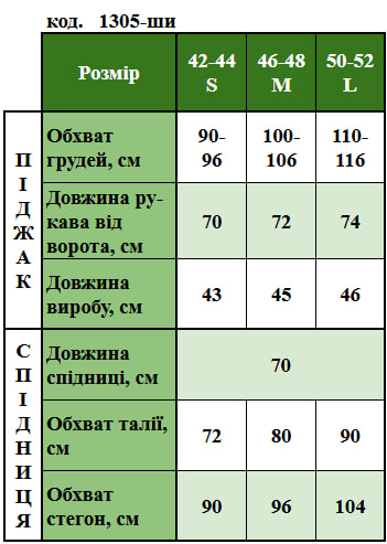Таблица размеров