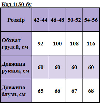 Таблица размеров