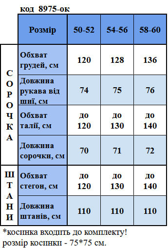 Таблица размеров