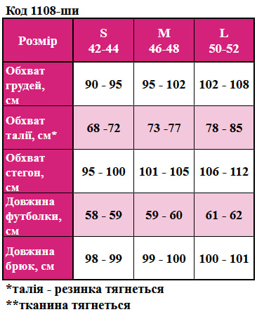 Таблица размеров