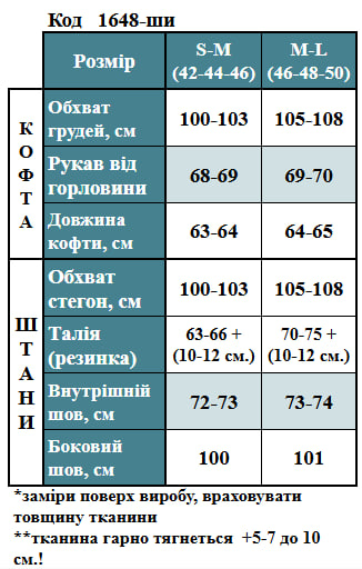 Таблица размеров
