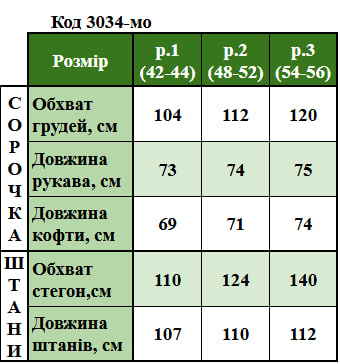 Таблица размеров
