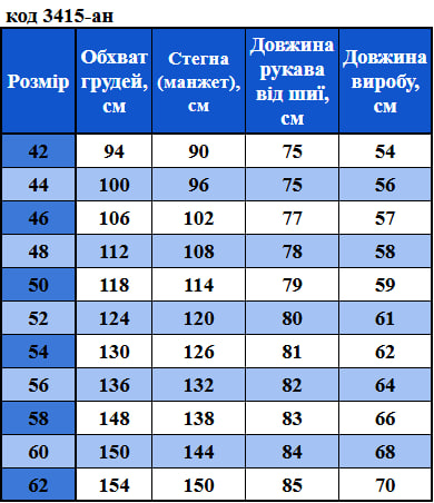 Таблица размеров