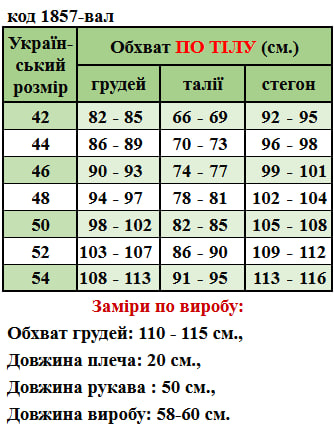 Таблица размеров