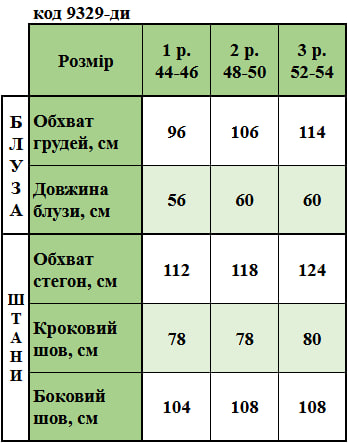 Таблица размеров