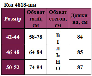 Таблица размеров