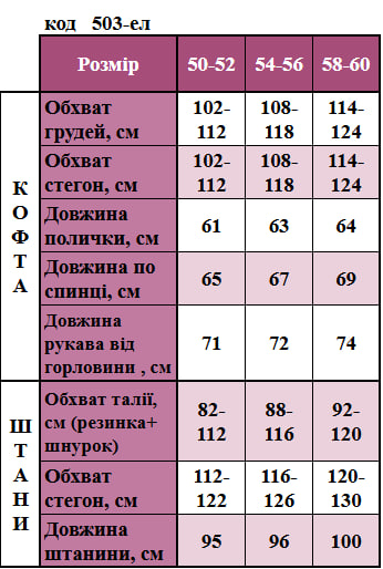 Таблица размеров