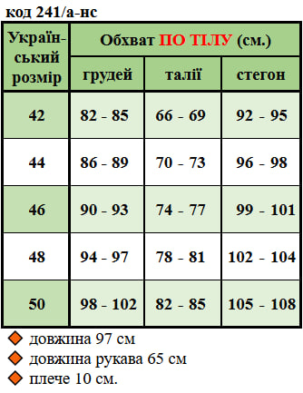 Таблица размеров