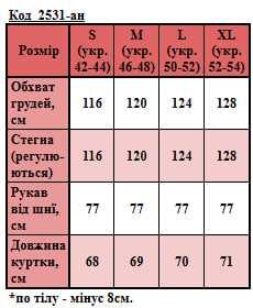 Таблица размеров