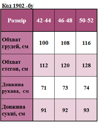 Таблица размеров