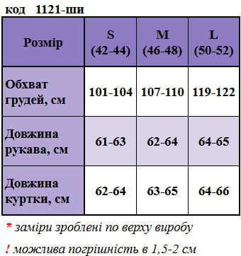 Таблица размеров