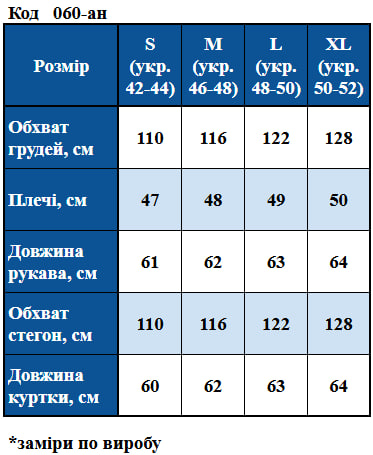 Таблица размеров