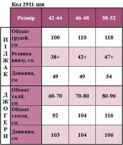 Таблица размеров