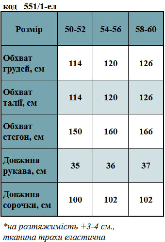 Таблица размеров