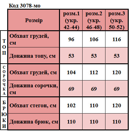 Таблица размеров