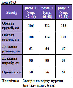 Таблица размеров