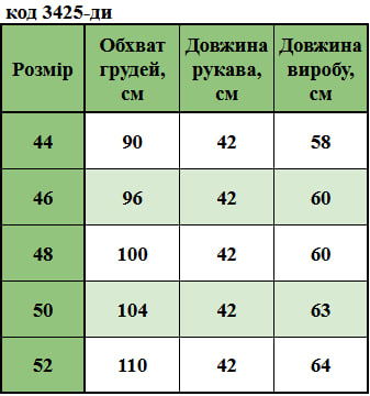 Таблица размеров