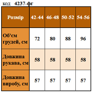 Таблица размеров