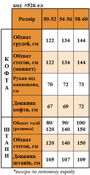 Таблица размеров