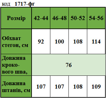 Таблица размеров