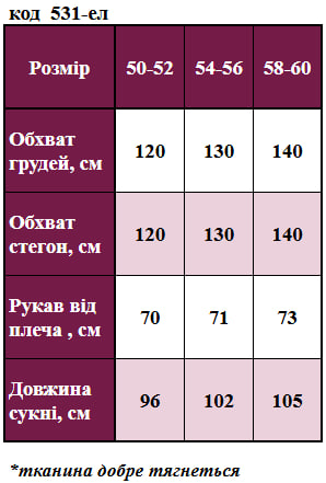 Таблица размеров