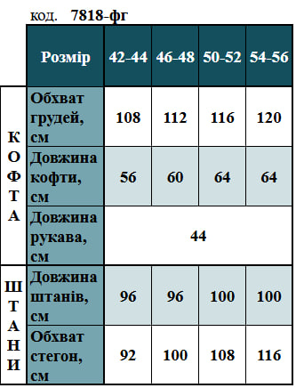 Таблица размеров