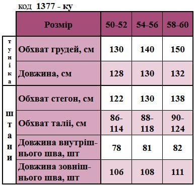 Таблица размеров