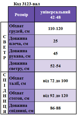 Таблица размеров